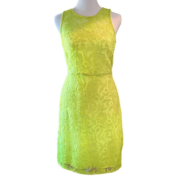 JCREW Collection Illusion Lace Sheath Poppy Dress in Neon Yellow - Picture 1 of 5